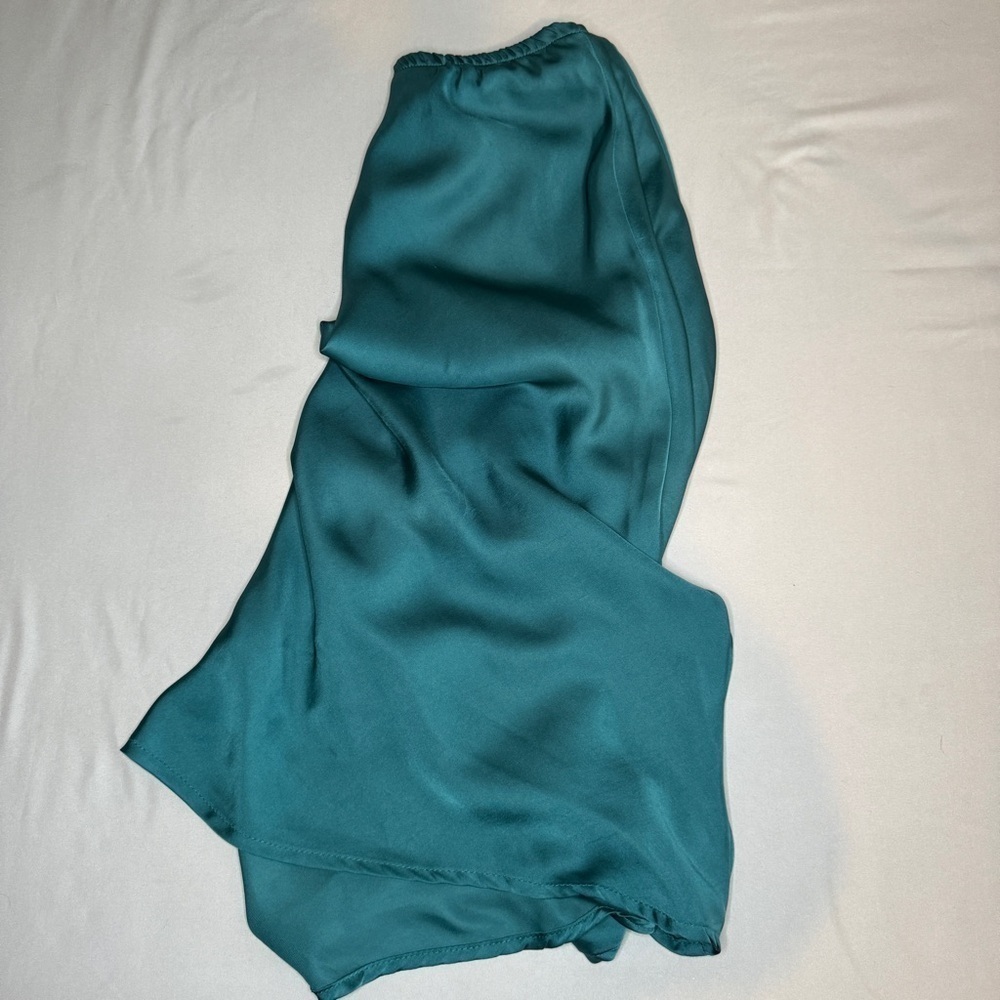 Teal Satin Midi Skirt